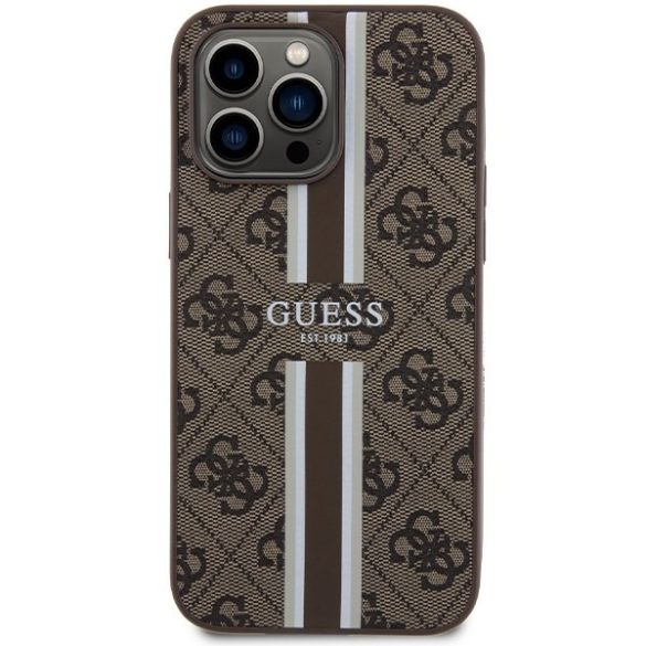 Guess GUHMP15XP4RPSW iPhone 15 Pro Max 6.7" barna keménytok 4G nyomtatott csíkokkal MagSafe