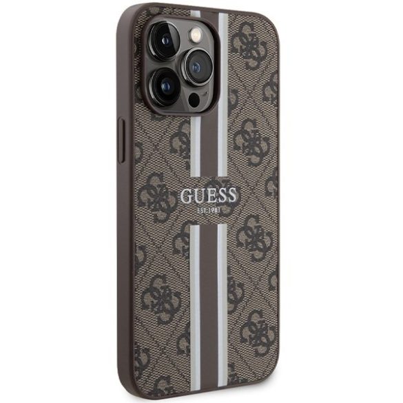 Guess GUHMP15XP4RPSW iPhone 15 Pro Max 6.7" barna keménytok 4G nyomtatott csíkokkal MagSafe