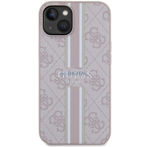 Guess GUHMP15SP4RPSP iPhone 15 / 14 / 13 6.1" rózsaszín keménytok 4G nyomtatott csíkokkal MagSafe