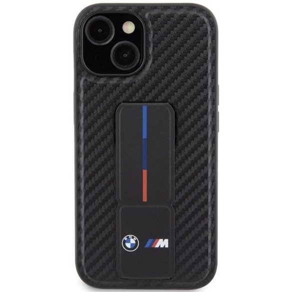 BMW BMHCP15SGSPCCK iPhone 15 / 14 / 13 6.1" fekete keménytok markolat állvány Smooth & Carbon