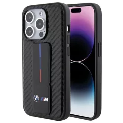   BMW BMHCP15LGSPCCK iPhone 15 Pro 6.1" fekete keménytok Grip Stand Smooth & Carbon