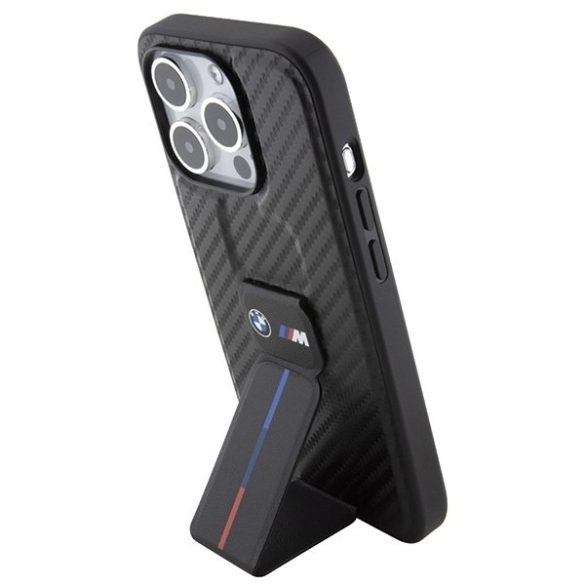 BMW BMHCP15XGSPCCK iPhone 15 Pro Max 6.7" fekete keménytok Grip Stand Smooth & Carbon