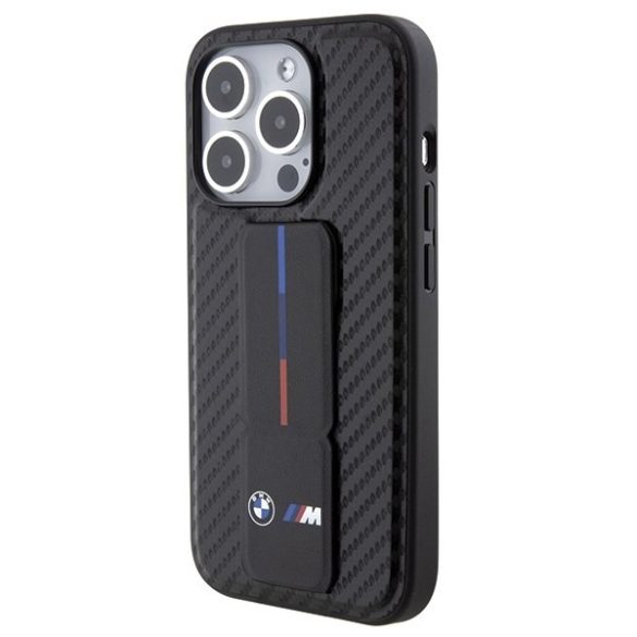 BMW BMHCP15XGSPCCK iPhone 15 Pro Max 6.7" fekete keménytok Grip Stand Smooth & Carbon