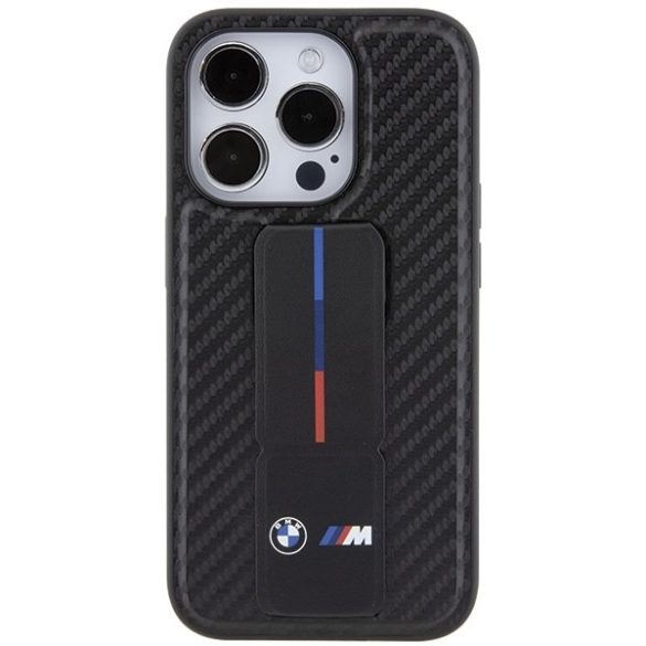 BMW BMHCP15XGSPCCK iPhone 15 Pro Max 6.7" fekete keménytok Grip Stand Smooth & Carbon