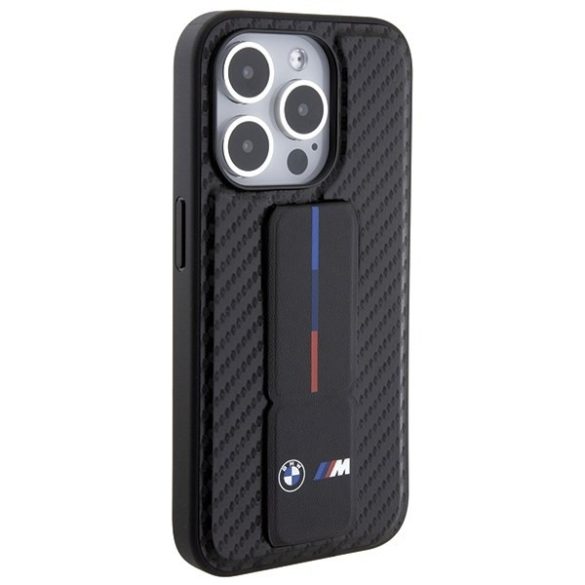 BMW BMHCP15XGSPCCK iPhone 15 Pro Max 6.7" fekete keménytok Grip Stand Smooth & Carbon