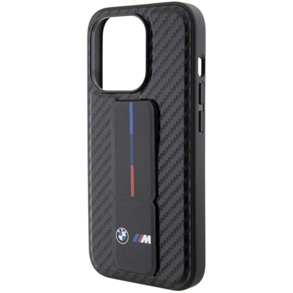 BMW BMHCP15XGSPCCK iPhone 15 Pro Max 6.7" fekete keménytok Grip Stand Smooth & Carbon