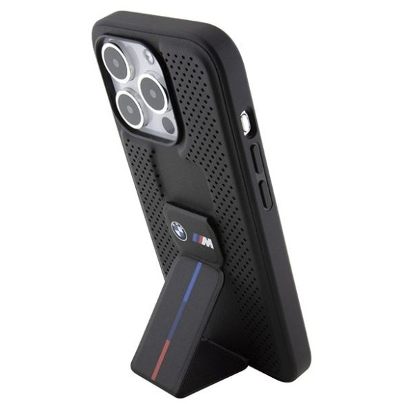 BMW BMHCP15LGSPPRK iPhone 15 Pro 6.1" fekete keménytok Grip Stand Sima és perforált