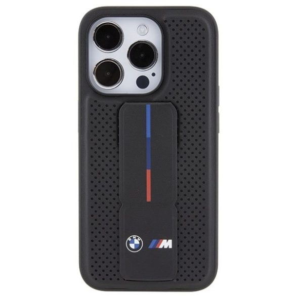 BMW BMHCP15LGSPPRK iPhone 15 Pro 6.1" fekete keménytok Grip Stand Sima és perforált