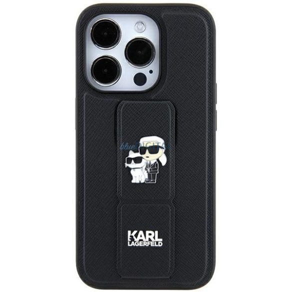 Karl Lagerfeld KLHCN61GSAKCPK iPhone 11 / Xr 6.1" fekete keménytok Gripstand Saffiano Karl&Choupette kitűző