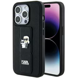   Karl Lagerfeld KLHCP13LGSAKCPK iPhone 13 Pro / 13 6.1" fekete keménytok Gripstand Saffiano Karl&Choupette kitűző