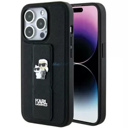   Karl Lagerfeld KLHCP13LGSAKCPK iPhone 13 Pro / 13 6.1" fekete keménytok Gripstand Saffiano Karl&Choupette kitűző