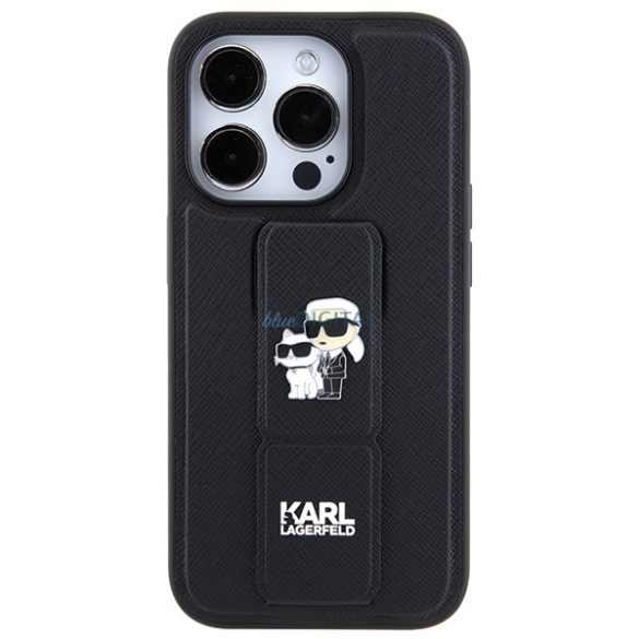 Karl Lagerfeld KLHCP13LGSAKCPK iPhone 13 Pro / 13 6.1" fekete keménytok Gripstand Saffiano Karl&Choupette kitűző