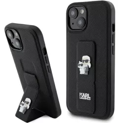   Karl Lagerfeld KLHCP15MGSAKCPK iPhone 15 Plus 6.7" fekete keménytok Gripstand Saffiano Karl&Choupette Pins