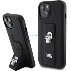   Karl Lagerfeld KLHCP15MGSAKCPK iPhone 15 Plus 6.7" fekete keménytok Gripstand Saffiano Karl&Choupette Pins