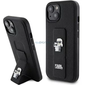 Karl Lagerfeld KLHCP15MGSAKCPK iPhone 15 Plus 6.7" fekete keménytok Gripstand Saffiano Karl&Choupette Pins