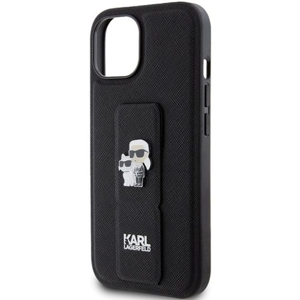 Karl Lagerfeld KLHCP15MGSAKCPK iPhone 15 Plus / 14 Plus 6.7" fekete keménytok Gripstand Saffiano Karl&Choupette Pins