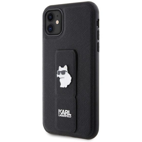 Karl Lagerfeld KLHCN61GSACHPK iPhone 11 / Xr 6.1" fekete keménytok Gripstand Saffiano Choupette kitűző