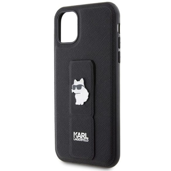 Karl Lagerfeld KLHCN61GSACHPK iPhone 11 / Xr 6.1" fekete keménytok Gripstand Saffiano Choupette kitűző