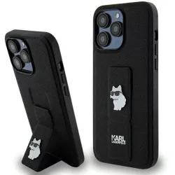   Karl Lagerfeld KLHCP13LGSACHPK iPhone 13 Pro / 13 6.1" fekete keménytok Gripstand Saffiano Choupette kitűző