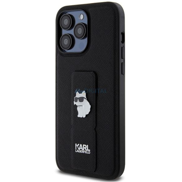 Karl Lagerfeld KLHCP13LGSACHPK iPhone 13 Pro / 13 6.1" fekete keménytok Gripstand Saffiano Choupette kitűző