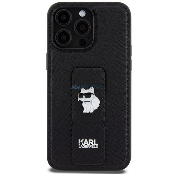 Karl Lagerfeld KLHCP13LGSACHPK iPhone 13 Pro / 13 6.1" fekete keménytok Gripstand Saffiano Choupette kitűző