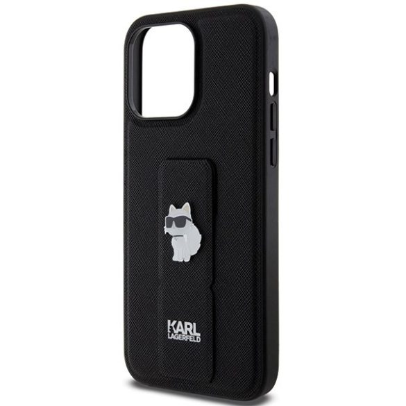 Karl Lagerfeld KLHCP13LGSACHPK iPhone 13 Pro / 13 6.1" fekete keménytok Gripstand Saffiano Choupette kitűző