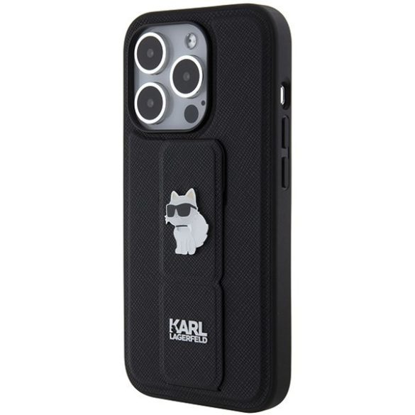 Karl Lagerfeld KLHCP14LGSACHPK iPhone 14 Pro 6.1" fekete keménytok Gripstand Saffiano Choupette Tűsarkok