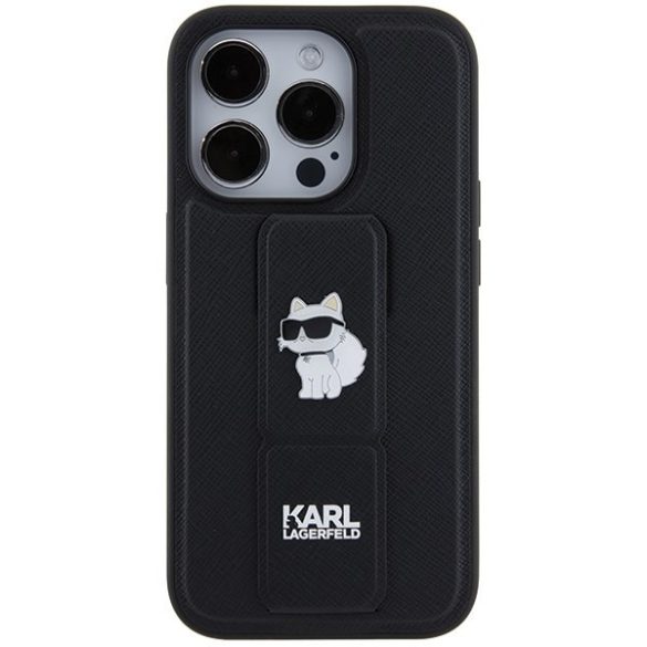 Karl Lagerfeld KLHCP14LGSACHPK iPhone 14 Pro 6.1" fekete keménytok Gripstand Saffiano Choupette Tűsarkok