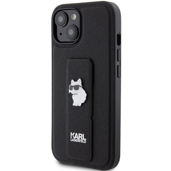 Karl Lagerfeld KLHCP15SGSACHPK iPhone 15 / 14 / 13 6.1" fekete keménytok Gripstand Saffiano Choupette kitűzős