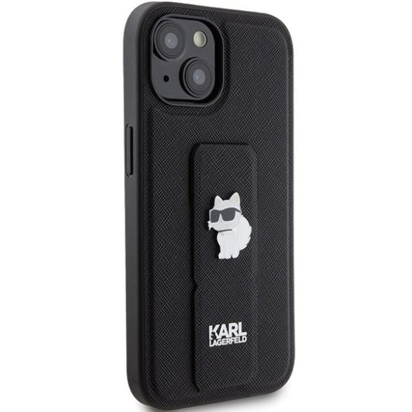 Karl Lagerfeld KLHCP15SGSACHPK iPhone 15 / 14 / 13 6.1" fekete keménytok Gripstand Saffiano Choupette kitűzős