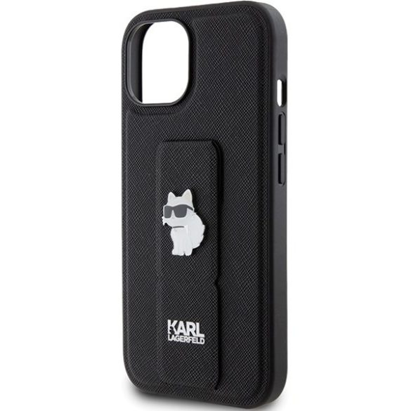 Karl Lagerfeld KLHCP15SGSACHPK iPhone 15 / 14 / 13 6.1" fekete keménytok Gripstand Saffiano Choupette kitűzős