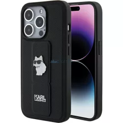   Karl Lagerfeld KLHCP15XGSACHPK iPhone 15 Pro Max 6.7" fekete keménytok Gripstand Saffiano Choupette kitűző 