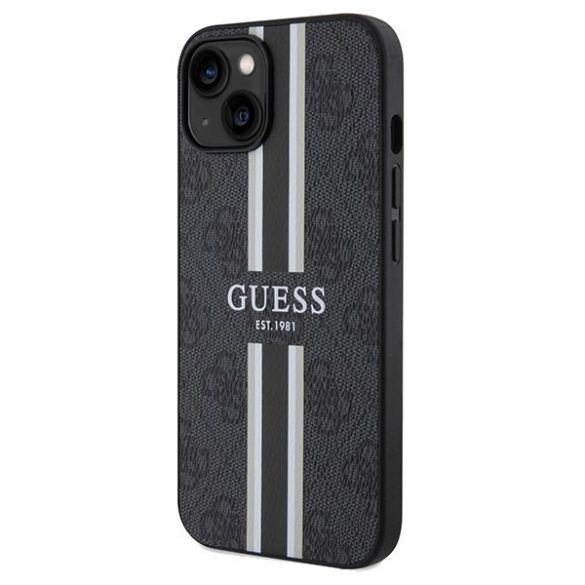 Guess GUHMP15SP4RPSK iPhone 15 / 14 / 13 6.1" fekete keménytok 4G nyomtatott csíkos MagSafe tok 4G