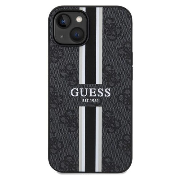 Guess GUHMP15SP4RPSK iPhone 15 / 14 / 13 6.1" fekete keménytok 4G nyomtatott csíkos MagSafe tok 4G