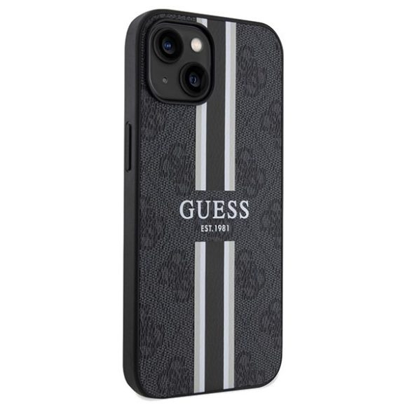 Guess GUHMP15SP4RPSK iPhone 15 / 14 / 13 6.1" fekete keménytok 4G nyomtatott csíkos MagSafe tok 4G