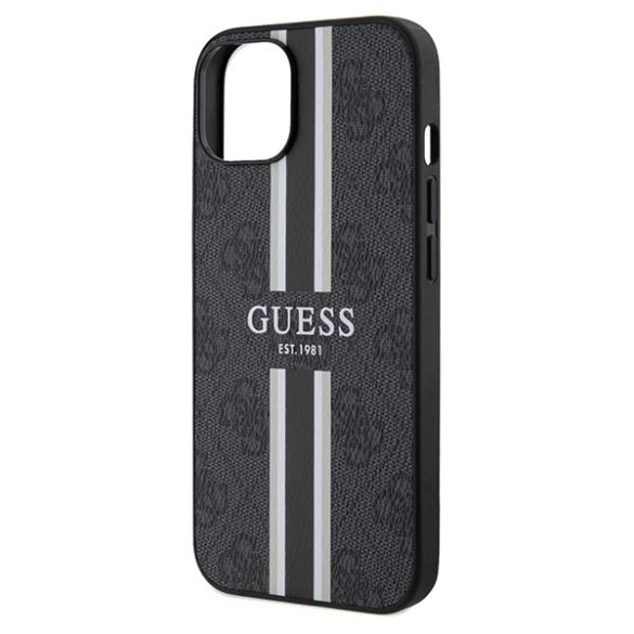 Guess GUHMP15SP4RPSK iPhone 15 / 14 / 13 6.1" fekete keménytok 4G nyomtatott csíkos MagSafe tok 4G