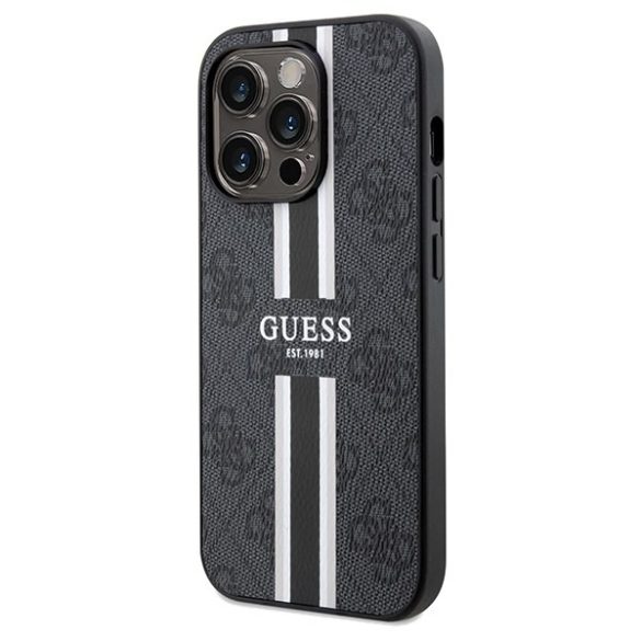 Guess GUHMP15LP4RPSK iPhone 15 Pro 6.1" fekete keménytok 4G nyomtatott csíkos MagSafe tok 4G