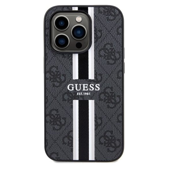 Guess GUHMP15LP4RPSK iPhone 15 Pro 6.1" fekete keménytok 4G nyomtatott csíkos MagSafe tok 4G