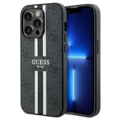   Guess GUHMP15XP4RPSK iPhone 15 Pro Max 6.7" fekete keménytok 4G nyomtatott csíkos MagSafe tok 4G