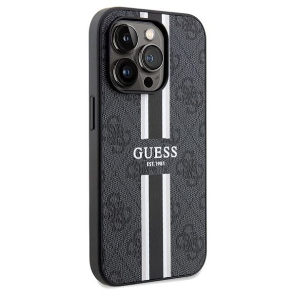 Guess GUHMP15XP4RPSK iPhone 15 Pro Max 6.7" fekete keménytok 4G nyomtatott csíkos MagSafe tok 4G