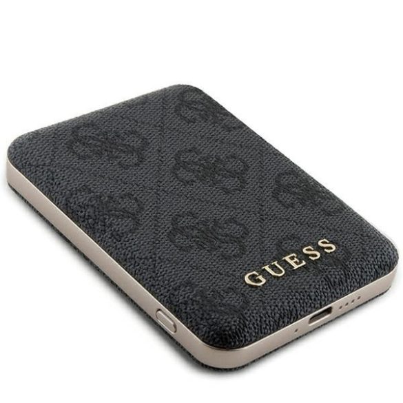 Guess GUPB5FP4EMGK 4G Leather Metal Logo MagSafe powerbank 15W 5000mAh - fekete