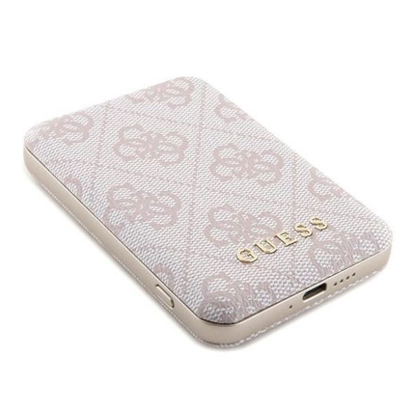 Guess GUPB5FP4EMGP 4G Leather Metal Logo MagSafe powerbank 15W 5000mAh - rózsaszín