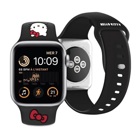 Hello Kitty óraszíj HKAWMSCHBLK Apple Watch 38/40/41mm fekete szíj Szilikon Kitty fej
