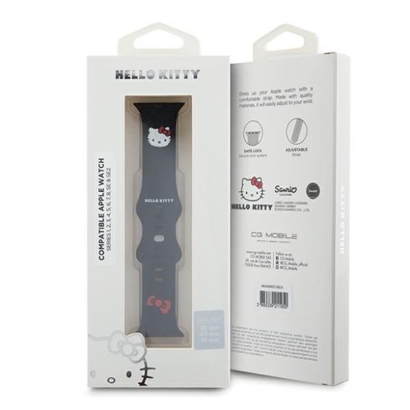 Hello Kitty óraszíj HKAWMSCHBLK Apple Watch 38/40/41mm fekete szíj Szilikon Kitty fej