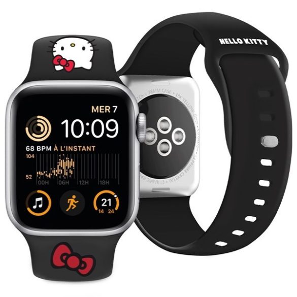 Hello Kitty óraszíj HKAWLSCHBLK Apple Watch 42/44/45/49mm fekete szíj Szilikon Kitty Head