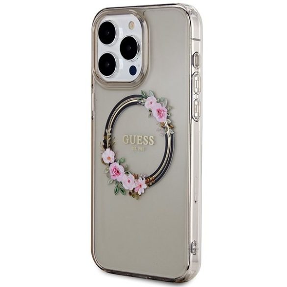 Guess GUHMP15XHFWFCK iPhone 15 Pro Max 6.7" fekete keménytok IML Virágkoszorú MagSafe