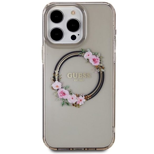 Guess GUHMP15XHFWFCK iPhone 15 Pro Max 6.7" fekete keménytok IML Virágkoszorú MagSafe