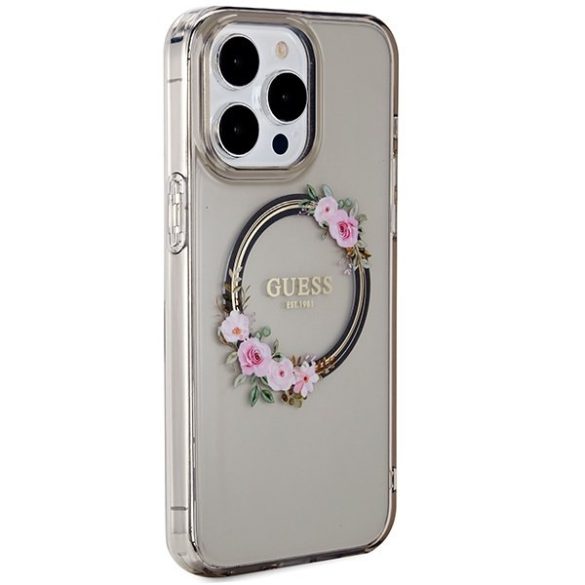 Guess GUHMP15XHFWFCK iPhone 15 Pro Max 6.7" fekete keménytok IML Virágkoszorú MagSafe