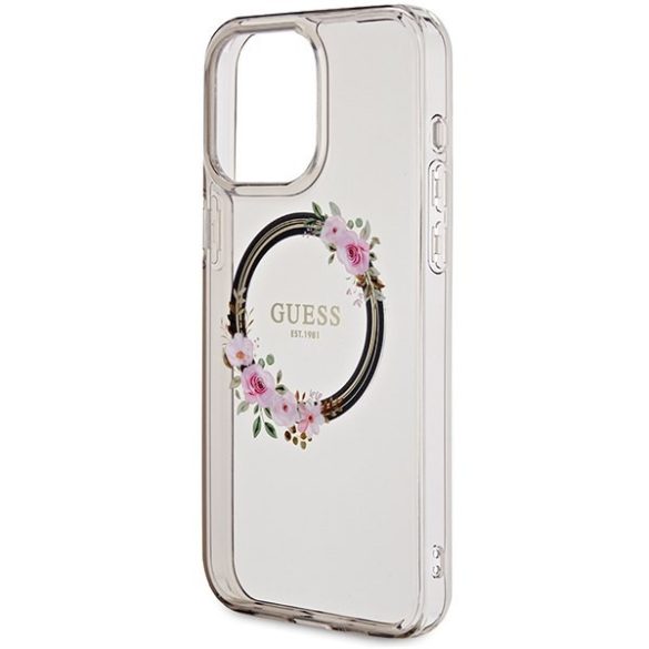 Guess GUHMP15XHFWFCK iPhone 15 Pro Max 6.7" fekete keménytok IML Virágkoszorú MagSafe