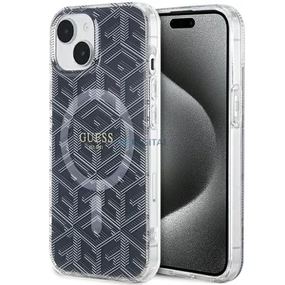 Guess GUHMP15SHGCUSTGK iPhone 15 6.1" fekete keménytok IML GCube MagSafe IML GCube MagSafe